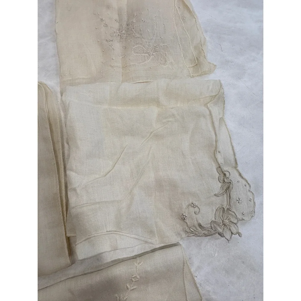Vintage Handkerchief‎ Lot 5pc Embroidered Floral Lace Rayon White Cream Red